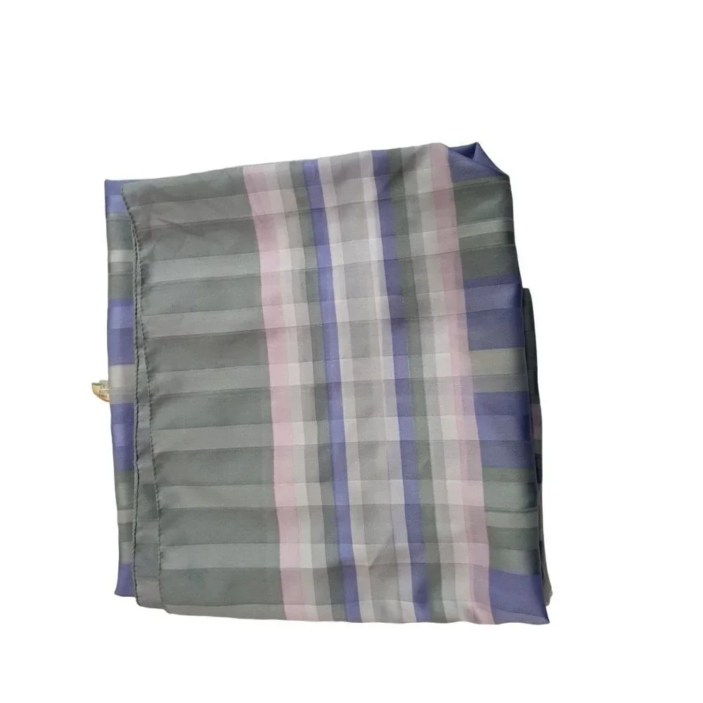 Vintage Made in‎ Italy Striped Square Scarf Sage Green Lavender Pink 44x47